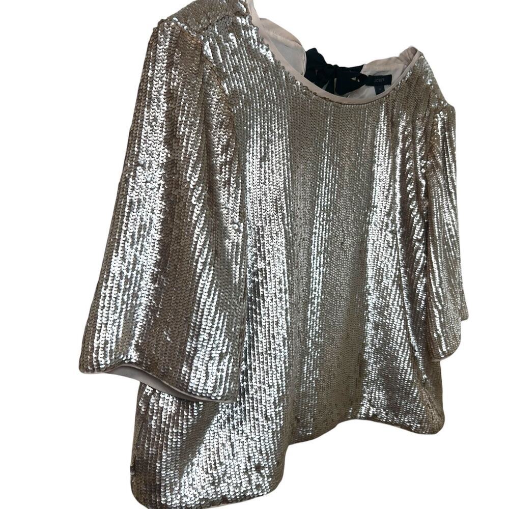 J. Crew - Women's Rose Gold Sequin Crop Top, Back Bow Ties - Gold, Black, Size 8 - Picture 9 of 13